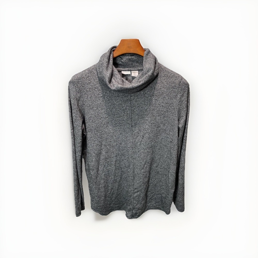 Max Studio Top Womens Medium Black Heather Cowl Neck Long Sleeves Pullover Shirt